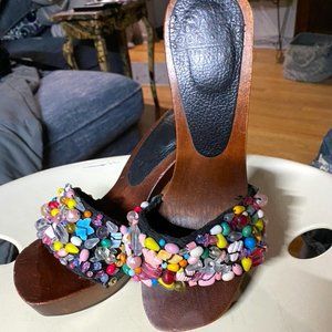 Vintage Margaridas Beaded Slide Heels Brazil Sz.7
